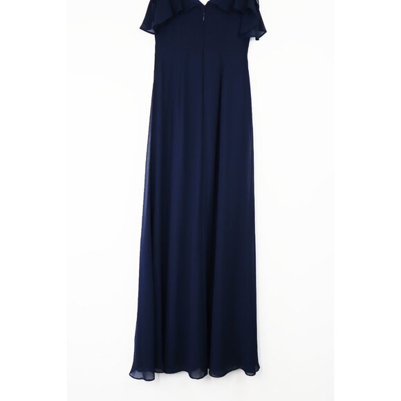 NEW Bill Levkoff Jodi Navy Chiffon Spaghetti Strap A-line Gown Maxi Dress Blue 2 - Picture 9 of 9